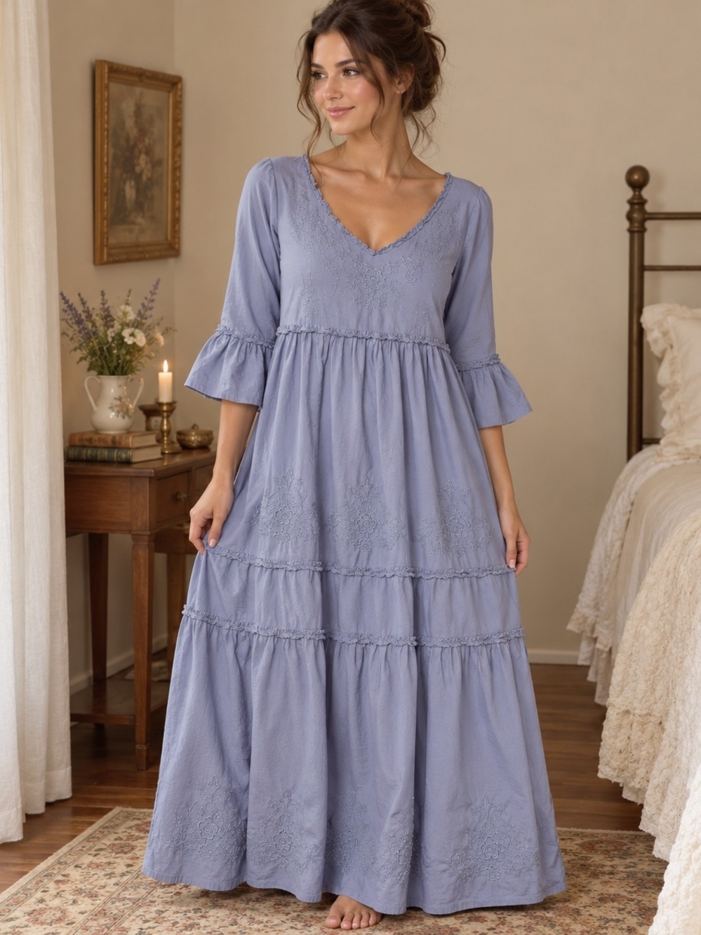Soft Surroundings Anastasia Nightgown Size M Periwinkle Blue Boho Cottagecore